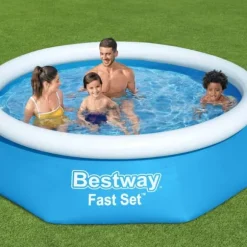 Bestway Round Uppblåsbar Fast Set Pool - 244 x 61 cm - Blå - Inklusive Tillbehör - CB11