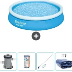 Bestway Round Uppblåsbar Fast Set Pool - 366 x 76 cm - Blå - Inklusive Tillbehör - CB57