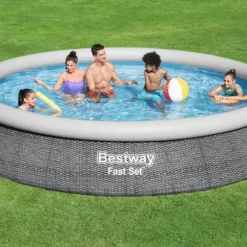 Bestway Round Uppblåsbar Fast Set Pool - Rottingtryck - 457 x 84 cm - Inklusive Tillbehör - CB14