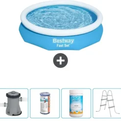 Bestway Round Uppblåsbar Fast Set Pool - 305 x 66 cm - Blå - Inklusive Tillbehör - CB60