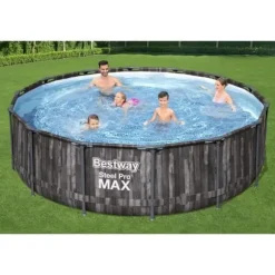 BESTWAY Steel Pro Max™ Tubular Above Ground Pool Kit - 427 x 107 cm - Rund (Levereras med filtreringspump, stege)
