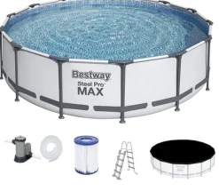 Bestway Steel Pro Max 549x122 cm Rund poolset över mark med pump, stege och lock - Arktisk grå