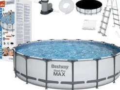 Bestway Steel Pro Max 549x122 cm Rund poolset över mark med pump, stege och lock - Arktisk grå