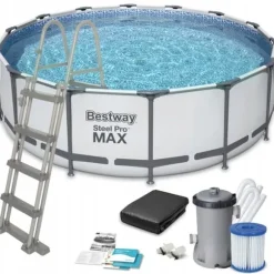 Bestway Steel Pro Max 457x122 cm Rund poolset över mark med pump, stege och lock