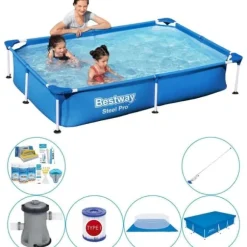 Bestway Steel Pro rektangulär pool - 221 x 150 x 43 cm - Blå - Value Package