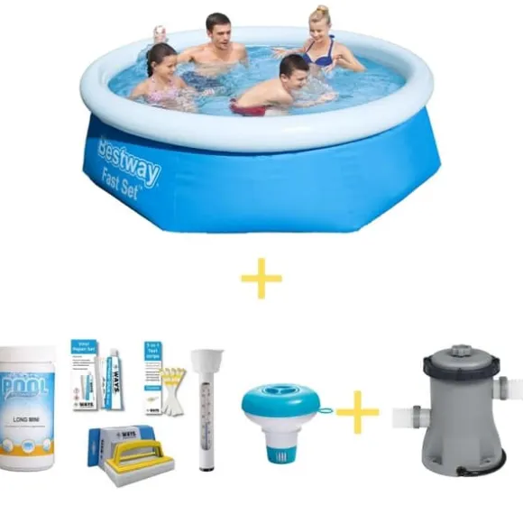 Bestway Swimming Pool - Fast Set - 244 x 66 cm - Inklusive WAYS underhållspaket och filterpump