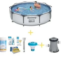 Bestway Swimming Pool - Steel Pro MAX - 366 x 76 cm - Inklusive WAYS underhållspaket, filterpump och markduk