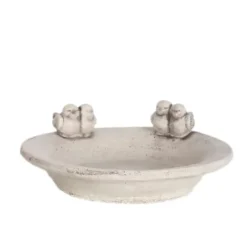 Betongskulptur Vattenskål med Fåglar Grå Figur