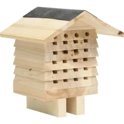 Bihotell i massivt granträ för ensamma bin | Storlek: 22x20x20 cm