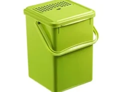 Bioavfallskärl, Rotho, mörkgrön, plast, 9 liter, med kolfilter i locket, plasthandtag