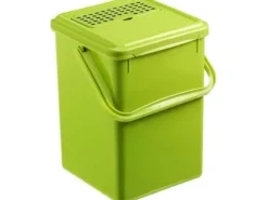 Bioavfallskärl, Rotho, mörkgrön, plast, 9 liter, med kolfilter i locket, plasthandtag