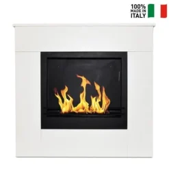 Biobränsle kamin i trä inramad med vit jord 96x35x90h Michelangelo.