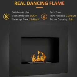 Bioetanol Kamin, Väggmonterad Design, 0,9 L Brännarkapacitet
