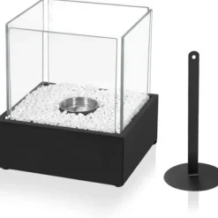 Bioetanol öppen spis Portabelt bord och varm öppen spis, bordseld, för inomhus och utomhus, 24,5cm * 20,5cm * 28,7cm