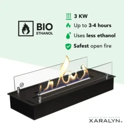 Bioetanolbrännare L (5820LB) med inbyggd läpp - Svart - bioetanol inbyggd spis med patenterad keramisk sten - 3 KW värme