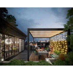 BIOKLIMATISK PERGOLA SOMMAR GRÅ 6X4 SJÄLVSTÅENDE MOTORDRIVEN + LED