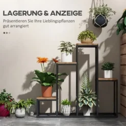 Blomhylla 4 nivåer växtställ för balkong/trädgård, trä ljusbrun 80×20×74 cm