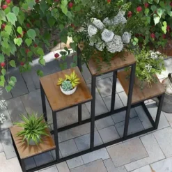 Blomhylla 4 nivåer växtställ för balkong/trädgård, trä ljusbrun 80×20×74 cm