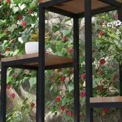 Blomhylla 4 nivåer växtställ för balkong/trädgård, trä ljusbrun 80×20×74 cm