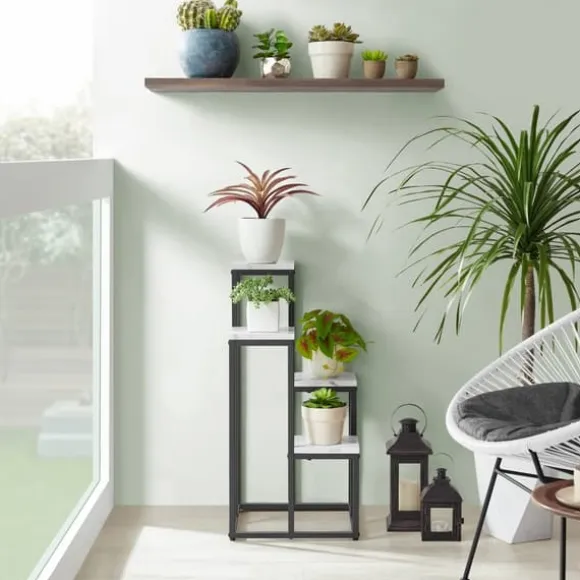 Blomkrukaställ med 4 hyllor - marmor / svarta ben