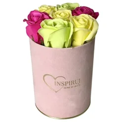 Blomlåda Inspiruj - Rosa låda med tvålrosor - nr 17 Mix fuchsia grön gul