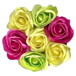 Blomlåda Inspiruj - Rosa låda med tvålrosor - nr 17 Mix fuchsia grön gul