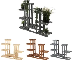 Blomsterlåda i trä 95x116x25 cm, flernivåer, grå, RKB