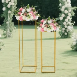 Blomsterställ för bröllop 2-pack - Rektangulär ställning - 80 cm & 100 cm - Metall - Fristående - Modern design - Guld