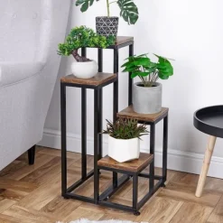 Blomsterställ i metall i 4 nivåer, ställ för krukor, växter och blommor