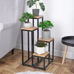 Blomsterställ i metall i 4 nivåer, ställ för krukor, växter och blommor