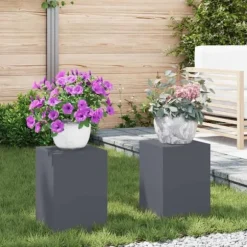 Blomsterställ i stål för utomhusbruk – 2 st | Färg: Antracit | Storlek: 24x24x35 cm