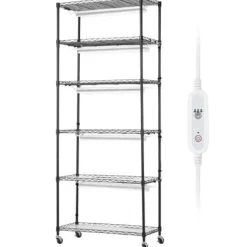 Blomsterställ, 6-nivåhylla med växtlampa, 75x35x180 cm, Svart, Stål