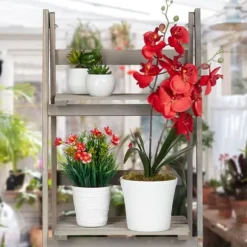 Blomsterställ, Trä, 160x41x50 cm, Grå