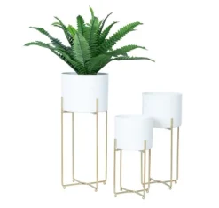 Blomställ DEIA WHITE L 24,5x23,5xH57cm, vit/gyllene