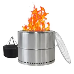 Bålplats i rostfritt stål, portabel utomhuseldstad med askenhet, grillbålplats för vedeldning