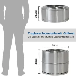 Bålplats i rostfritt stål, portabel utomhuseldstad med askenhet, grillbålplats för vedeldning