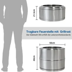 Bålplats i rostfritt stål, portabel utomhuseldstad med askenhet, grillbålplats för vedeldning