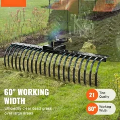 Bogsering bakom landskapskratta 60, Dethatcher-raka med 21 stålpinnar, effektiv borttagning av mossa, ergonomisk design