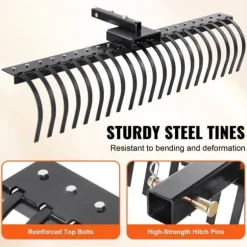 Bogsering bakom landskapskratta 60, Dethatcher-raka med 21 stålpinnar, effektiv borttagning av mossa, ergonomisk design