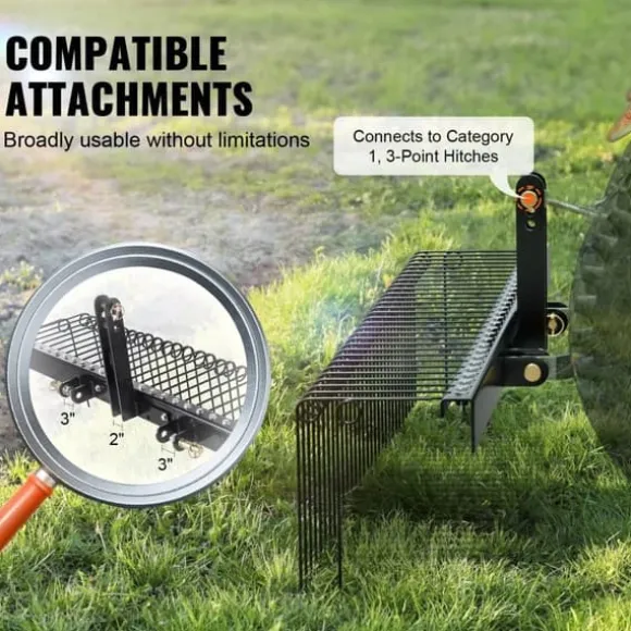 Bogsering bakom landskapskratta 60, Dethatcher-raka med 21 stålpinnar, effektiv borttagning av mossa, ergonomisk design