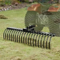 Bogsering bakom landskapskratta 60, Dethatcher-raka med 21 stålpinnar, effektiv borttagning av mossa, ergonomisk design