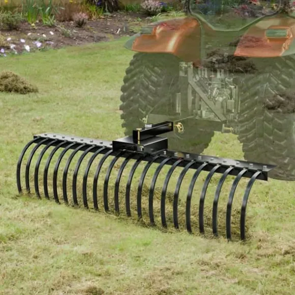 Bogsering bakom landskapskratta 60, Dethatcher-raka med 21 stålpinnar, effektiv borttagning av mossa, ergonomisk design