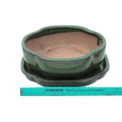 bonsai skål med fat storlek 2 - olivbrun - haitang/oval - modell i5 - l 14,5 cm - b 12,5 cm - h 5 cm