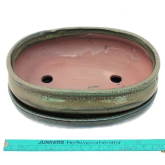 bonsai skål med fat storlek 3 - olivbrun - oval - modell o47 - l 19cm - b 13,5cm - h 5cm