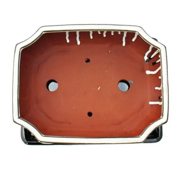 bonsai skål med fat storlek 4 - specialglasyr med ädel färggradienteffekt - rektangulär g117 - svart-vit - l