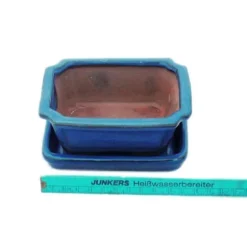 bonsai skål med fat storlek 1 - blå - fyrkantig - modell g13 - l 12cm - b 9,5cm - h 4,5 cm