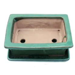 bonsai skål med fat storlek 3 - grön - fyrkantig - modell g29 - l 18cm - l 13cm - l 13cm - h 6cm