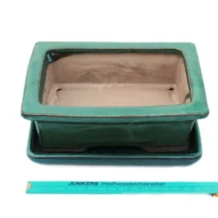 bonsai skål med fat storlek 3 - grön - fyrkantig - modell g29 - l 18cm - l 13cm - l 13cm - h 6cm