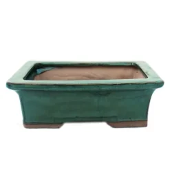 bonsai skål med fat storlek 3 - grön - fyrkantig - modell g29 - l 18cm - l 13cm - l 13cm - h 6cm