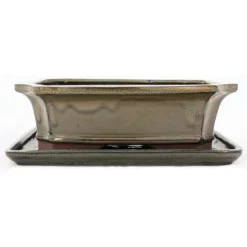 bonsai skål med fat storlek 4 - olivbrun - kantig - modell g4 - l 26cm - l 20cm - h 8cm